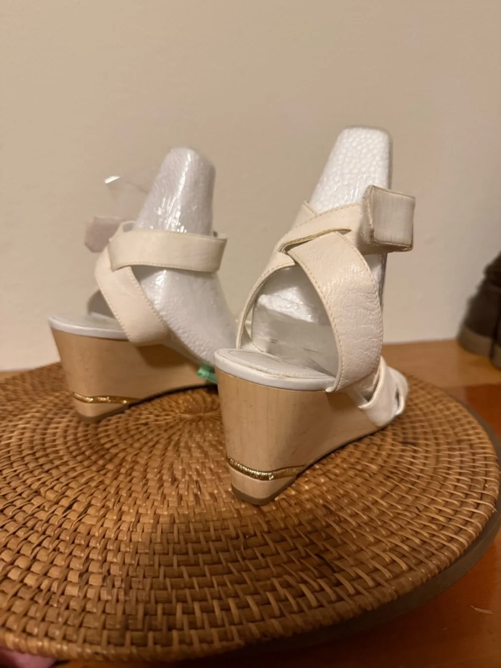 Franco Sarto Cream Wedge Sandals with Ankle Strap